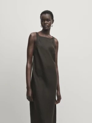Zdjęcie produktu Lniana Sukienka Z Dekoltem Halter - Brązowy - - Massimo Dutti - Kobieta