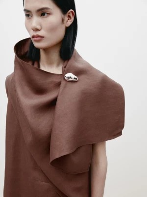 Zdjęcie produktu Lniana Sukienka Z Efektem Peleryny – Limited Edition - Brązowy - - Massimo Dutti - Kobieta