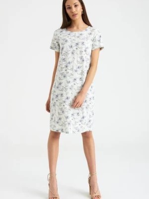 Zdjęcie produktu Lniana Sukienka z motywem kwiatowym biała Greenpoint