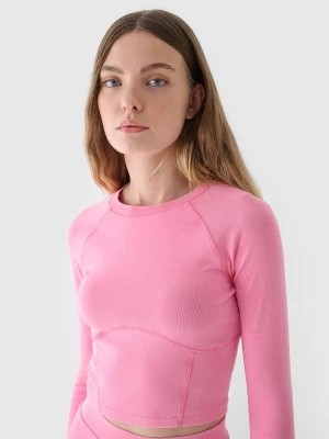 Zdjęcie produktu Longsleeve cropped gładki damski - różowy 4F