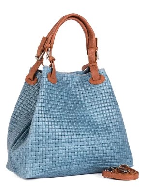 Zdjęcie produktu Lucca Baldi Skórzany shopper bag w kolorze błękitno-jasnobrązowym - 37 x 45 x 15 cm rozmiar: onesize