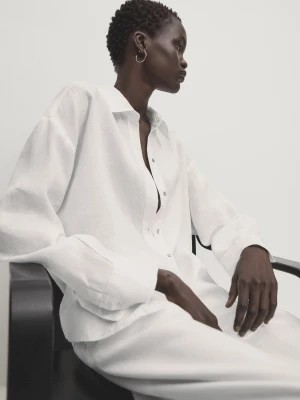 Zdjęcie produktu Luźna Bluzka Ze 100% Lnu - Biały - - Massimo Dutti - Kobieta