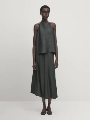 Zdjęcie produktu Luźna Spódnica Średniej Długości Z Efektem Spękania - Zielony - - Massimo Dutti - Kobieta