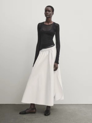 Zdjęcie produktu Luźna Spódnica Z Popeliny Średniej Długości - Biały - - Massimo Dutti - Kobieta