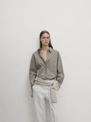 Zdjęcie produktu Luźne Spodnie Z Diagonalu Z Mieszanki Bawełny I Lyocellu - Lodowy - - Massimo Dutti - Kobieta