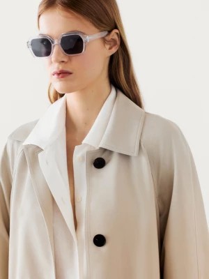 Zdjęcie produktu Długi Płaszcz Trench Z Lejącej Tkaniny Z Ozdobnym Paskiem - Popielaty - - Massimo Dutti - Kobieta