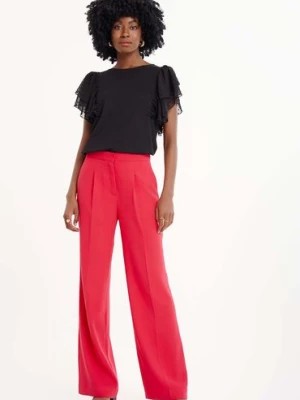 Zdjęcie produktu Malinowe spodnie damskie eleganckie wide leg Greenpoint