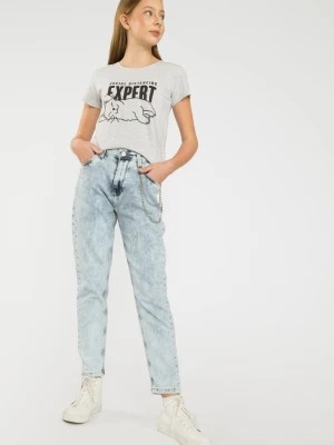 Zdjęcie produktu Marmurkowe jeansy typu baggy z ozdobnym łańcuszkiem