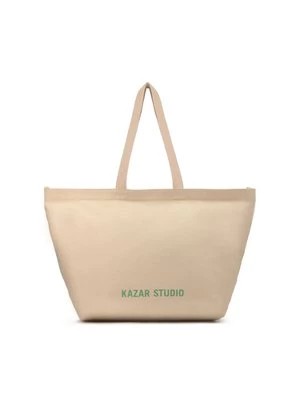 Zdjęcie produktu Materiałowa beżowa torebka na ramię z zielonym napisem Kazar
