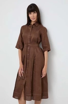 Zdjęcie produktu Max Mara Leisure sukienka lniana kolor brązowy midi rozkloszowana 2416221028600
