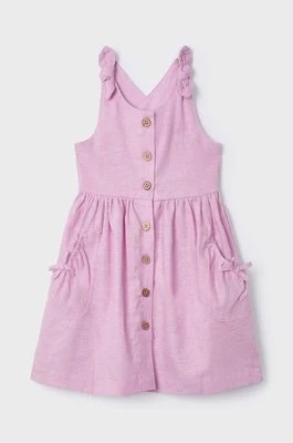 Zdjęcie produktu Mayoral sukienka lniana dziecięca kolor fioletowy mini rozkloszowana