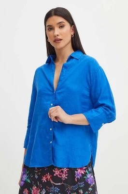 Zdjęcie produktu Medicine koszula lniana damska kolor niebieski relaxed z kołnierzykiem klasycznym