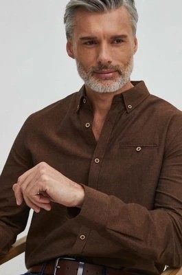 Zdjęcie produktu Medicine koszula lniana męska kolor brązowy regular z kołnierzykiem button-down