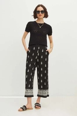 Zdjęcie produktu Medicine spodnie dresowe z domieszką lnu damskie kolor czarny fason culottes high waist