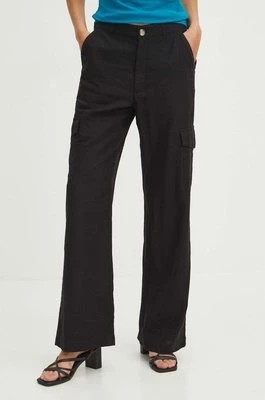 Zdjęcie produktu Medicine spodnie lniane damskie kolor czarny szerokie high waist