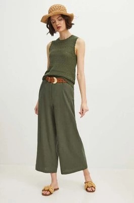 Zdjęcie produktu Medicine spodnie lniane damskie kolor zielony fason culottes high waist
