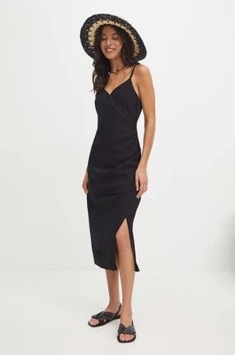 Zdjęcie produktu Medicine sukienka z domieszką lnu kolor czarny midi dopasowana