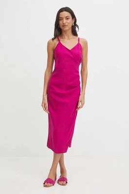 Zdjęcie produktu Medicine sukienka z domieszką lnu kolor fioletowy midi dopasowana