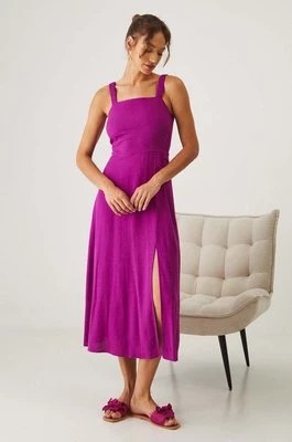 Zdjęcie produktu Medicine sukienka z domieszką lnu kolor fioletowy midi rozkloszowana