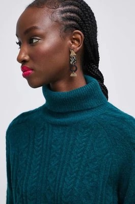 Zdjęcie produktu Medicine sweter z domieszką wełny damski kolor zielony z golfem