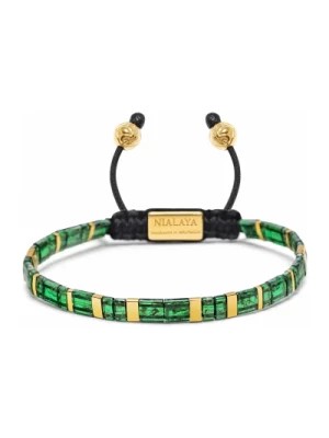 Zdjęcie produktu Men's Bracelet with Marbled Green and Gold Miyuki Tila Beads Nialaya