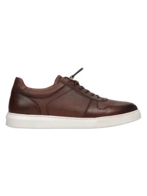 Zdjęcie produktu Mens Saddle Brown Leather Low-Top Sneakers with an Elastic Cuff Estro Er00112577 Estro