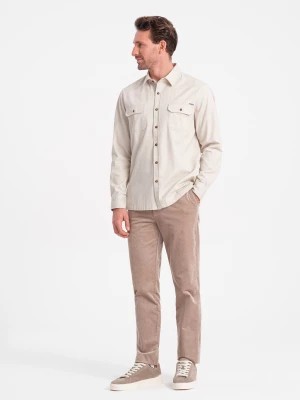 Zdjęcie produktu Męska bawełniana koszula REGULAR FIT z kieszeniami zapinanymi na guziki - kremowa V1 OM-SHCS-0146
 -                                    XL