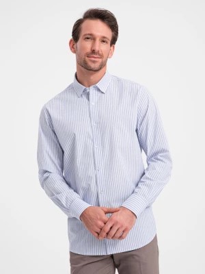 Zdjęcie produktu Męska koszula bawełniana REGULAR FIT w pionowe paski - błękitno-biała OM-SHOS-0155
 -                                    XL