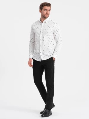 Zdjęcie produktu Męska koszula bawełniana we wzory SLIM FIT - biała V2 OM-SHCS-0151
 -                                    L