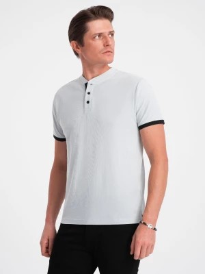 Zdjęcie produktu Męska koszulka polo bez kołnierzyka - jasnoszara V10 OM-TSCT-0156
 -                                    XL