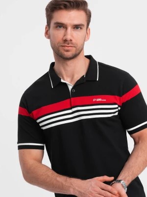 Zdjęcie produktu Dopasowana męska koszulka polo z dwukolorowymi pasami – czarna V2 OM-POSS-0127
 -                                    S