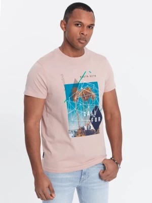 Zdjęcie produktu Męski t-shirt bawełniany z nadrukiem California - różowy V2 OM-TSPT-0128
 -                                    M