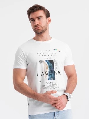 Zdjęcie produktu Męski t-shirt bawełniany z nadrukiem laguna - biały V1 OM-TSPT-0127
 -                                    S