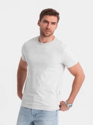 Zdjęcie produktu Męski t-shirt fullprint w liście palmy - szary V2 OM-TSFP-0182
 -                                    S