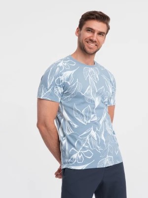 Zdjęcie produktu Męski t-shirt fullprint w kontrastowe liście - błękitny V2 OM-TSFP-0180
 -                                    L