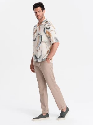 Zdjęcie produktu Męskie podwijane spodnie chino z dodatkiem lnu – jasnobrązowe V3 OM-PACP-0198
 -                                    S