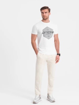 Zdjęcie produktu Męskie spodnie dresowe z nogawką bez ściągacza - kremowe V11 OM-PABS-0206
 -                                    L