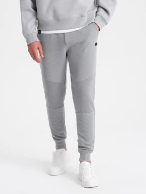 Zdjęcie produktu Męskie spodnie dresowe ze wstawkami z tkaniny ottoman - szare V5 OM-PASK-0127
 -                                    XL
