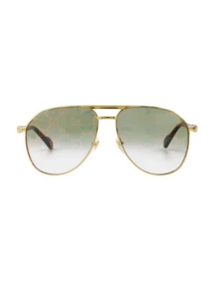 Zdjęcie produktu Metalowe Okulary Przeciwsłoneczne w Stylu Vintage - Złoto/Zielony Gucci