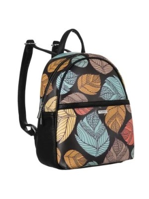 Zdjęcie produktu Miejski plecaczek damski ze skóry ekologicznej - Peterson czarny w kolorowe liście