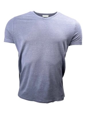 Zdjęcie produktu Miękki lniany T-shirt z dekoltem w serek, niebieski Kiefermann