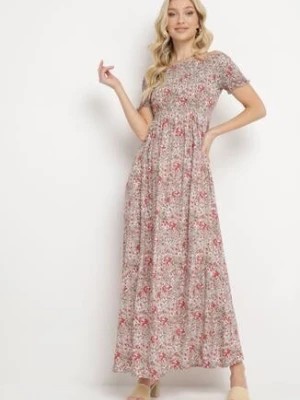 Zdjęcie produktu Różowa Sukienka Hiszpanka Długa z Bawełny w Kwiatowy Print Mrosa