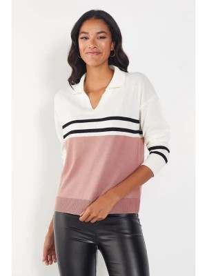 Zdjęcie produktu Milan Kiss Sweter w kolorze kremowo-jasnoróżowo-czarnym rozmiar: S