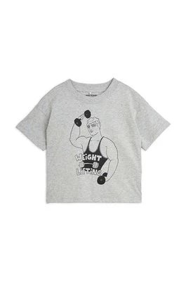 Zdjęcie produktu Mini Rodini t-shirt bawełniany dziecięcy Weight lifting kolor szary z nadrukiem