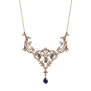 Zdjęcie produktu Naszyjnik złoty z szafirami i perłami - Kolekcja Wiktoriańska Wiktoriańska - Biżuteria YES