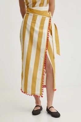 Zdjęcie produktu Never Fully Dressed spódnica z domieszką lnu Jaspre Skirt kolor beżowy midi prosta NFDSK510