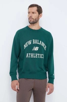 Zdjęcie produktu New Balance bluza bawełniana męska kolor zielony z aplikacją