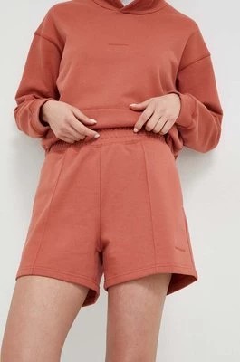 Zdjęcie produktu New Balance szorty bawełniane kolor pomarańczowy gładkie high waist