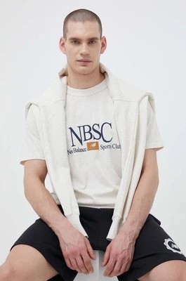 Zdjęcie produktu New Balance t-shirt bawełniany kolor beżowy z nadrukiem