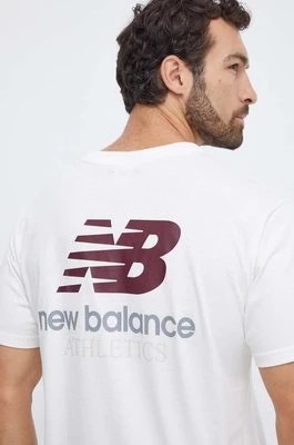 Zdjęcie produktu New Balance t-shirt bawełniany męski kolor beżowy z nadrukiem